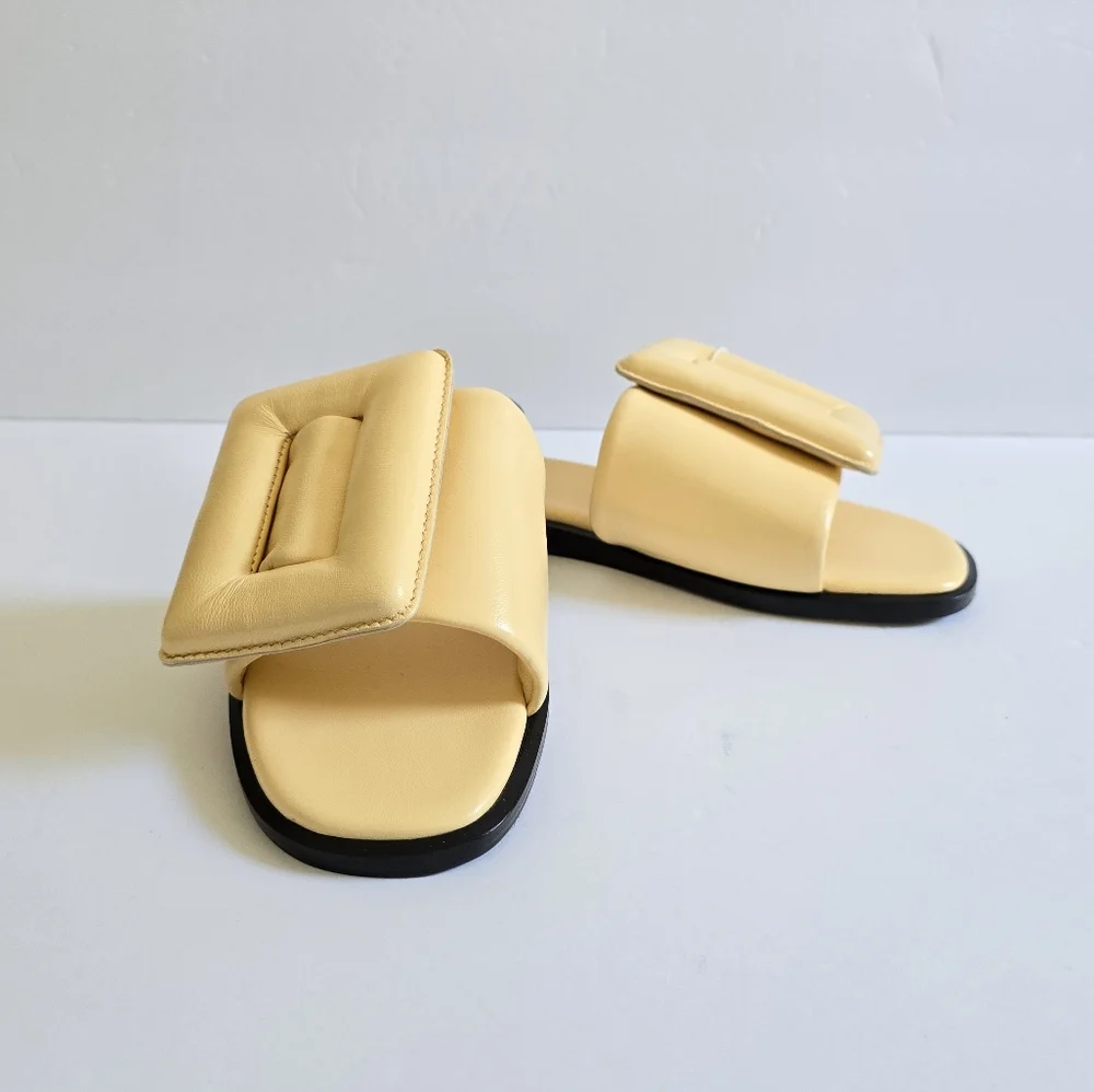 BOYY Leather Flat Sandals Size 39 Light Yellow - Picture 2 of 10